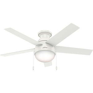 image:imageHunter Anslee Indoor Ceiling Fan with LED Light 46 inch Fresh White  Low Profile Mount Pull Chain 5 Blades For Bedroom Living Room Kitchen 59269White