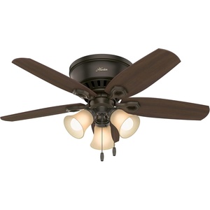 image:imageHunter Builder Indoor Ceiling Fan with LED Lights 52 inch New Bronze  Low Profile Flush Mount Pull Chain 5 Blades For Bedroom Living Room Kitchen 53327New Bronze