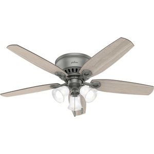 image:imageHunter Builder Indoor Ceiling Fan with LED Lights 52 inch New Bronze  Low Profile Flush Mount Pull Chain 5 Blades For Bedroom Living Room Kitchen 53327Matte Silver