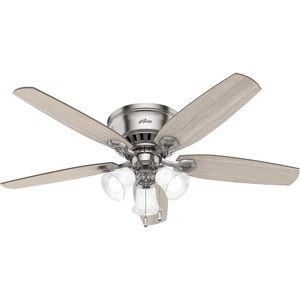 image:imageHunter Builder Indoor Ceiling Fan with LED Lights 52 inch New Bronze  Low Profile Flush Mount Pull Chain 5 Blades For Bedroom Living Room Kitchen 53327Brushed Nickel  Light Grey Oak