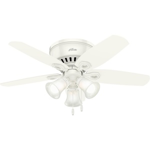 image:imageHunter Builder Indoor Ceiling Fan with LED Lights 52 inch New Bronze  Low Profile Flush Mount Pull Chain 5 Blades For Bedroom Living Room Kitchen 53327Snow White