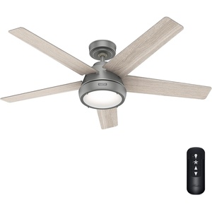 image:imageHunter Burroughs Indoor Ceiling Fan Quiet 52 inch Matte Silver  with LED Light and Remote Control Standard Mount 5 Blades For Bedroom Living Room Kitchen 52423Matte Silver
