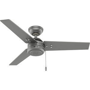image:imageHunter Cassius Outdoor or Indoor Ceiling Fan 52 inch Matte Silver  No Light Standard Mount Pull Chain 3 Blades For Living Room Patio Porch Garage 59262Matte Silver