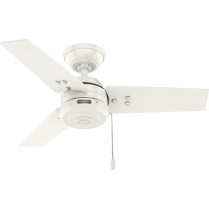 image:imageHunter Cassius Outdoor or Indoor Ceiling Fan 52 inch Matte Silver  No Light Standard Mount Pull Chain 3 Blades For Living Room Patio Porch Garage 59262Fresh White