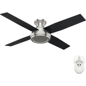 image:imageHunter Dempsey Indoor Ceiling Fan No Light Modern 52 inch Fresh White  Low Profile Mount Remote Control 4 Blades For Bedroom Living Room Kitchen 59248Brushed Nickel finish
