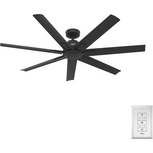 image:imageHunter Downtown Outdoor or Indoor Ceiling Fan 60 inch Matte Black  No Light Standard Mount Wall Control Quiet 7 Blades For Patio Porch Garage 51590Matte Black