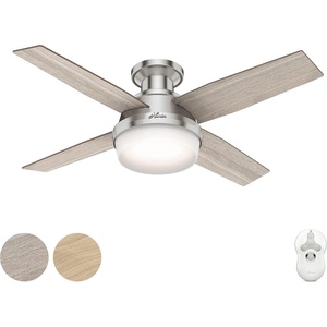 image:imageHunter Fan 52 inch Casual Fresh White IndoorOutdoor Ceiling Fan with LED Light Kit RenewedBrushed Nickel  Light Gray Oak