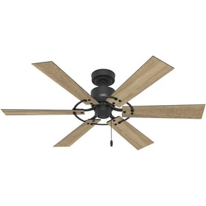 image:imageHunter Fan 52 inch Casual Matte Black IndoorOutdoor Ceiling Fan with 6 Blades and Pull Chain for Bedroom Living Room Dining Room Kitchen Office Renewed