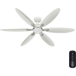 image:imageHunter Fan 60 inch Ceiling Fan with Light and Remote Outdoor or Indoor White Ceiling Fan for Porch Living Room Office Kitchen Garage 6 Blades Renewed