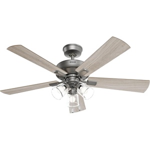 image:imageHunter Fan Company 52534 52 inch Crestfield HunterExpress Easy Install Matte Silver Ceiling Fan with LED Light Kit and Pull Chain  with LED Lights and Pull Chain Standard Mount For Bedroom Living Room Kitchen 35 inch Downrod 52534Matte Silver