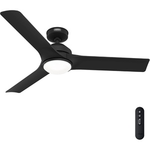 image:imageHunter Fan Outdoor or Indoor Ceiling Fan 52 in Matte Black Ceiling Fan with Light and Remote for Patios Living Room Bedroom Porch Garage 3 Blades Renewed