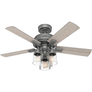 image:imageHunter Hartland Indoor Ceiling Fan with LED Lights 52 inch Matte Black  Standard Mount Pull Chain 5 Blades For Bedroom Living Room Kitchen 51745Matte Silver