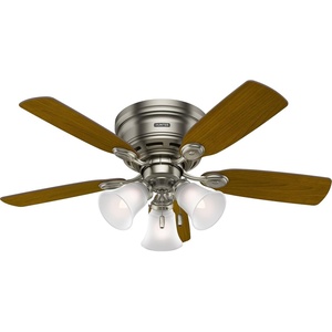 image:imageHunter Low Profile IV Indoor Ceiling Fan No Light 42 inch New Bronze  Low Profile Flush Mount Pull Chain 5 Blades For Bedroom Living Room Kitchen 51061Antique Pewter