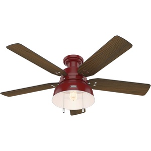 image:imageHunter Mill Valley Outdoor or Indoor Ceiling Fan 52 inch Barn Red  with LED Light Rustic Low Profile Mount Pull Chain For Bedroom Living Room Patio 59312Barn Red
