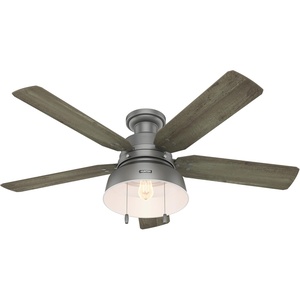image:imageHunter Mill Valley Outdoor or Indoor Ceiling Fan 52 inch Barn Red  with LED Light Rustic Low Profile Mount Pull Chain For Bedroom Living Room Patio 59312Matte Silver
