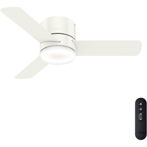 image:imageHunter Minimus Indoor Ceiling Fan Modern Quiet 44 inch Brushed Nickel  with LED Light Low Profile Flush Mount Remote Control 3 Blades For Bedroom Living Room 59454Fresh White