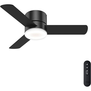 image:imageHunter Minimus Indoor Ceiling Fan Modern Quiet 44 inch Brushed Nickel  with LED Light Low Profile Flush Mount Remote Control 3 Blades For Bedroom Living Room 59454Matte Black