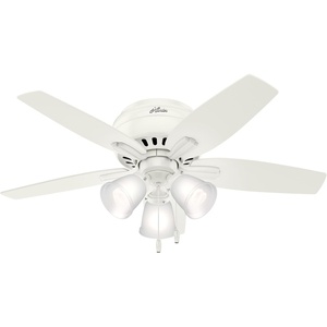 image:imageHunter Newsome Indoor Ceiling Fan with LED Lights 42 inch Matte Black  Low Profile Flush Mount Pull Chain 5 Blades For Bedroom Living Room 52393Fresh White