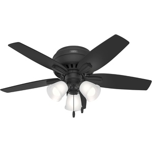 image:imageHunter Newsome Indoor Ceiling Fan with LED Lights 42 inch Matte Black  Low Profile Flush Mount Pull Chain 5 Blades For Bedroom Living Room 52393Matte Black