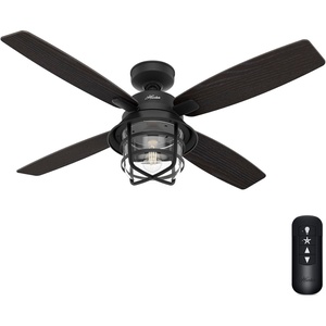 image:imageHunter Port Royale Outdoor or Indoor 52 inch Natural Black Iron  Ceiling Fan with LED Light and Remote Control Standard Mount 4 Blades For Living Room Patio Porch 50391Natural Black