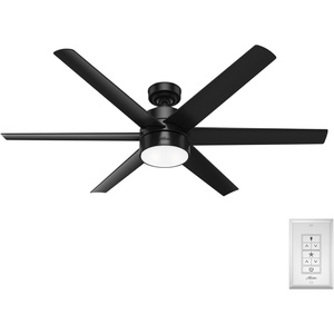 image:imageHunter Solaria Outdoor or Indoor Ceiling Fan Quiet 72 inch Fresh White  with LED Light Standard Mount Wall Control 6 Blades For Patio Porch Garage 51477Matte Black