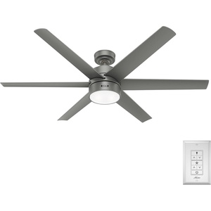 image:imageHunter Solaria Outdoor or Indoor Ceiling Fan Quiet 72 inch Fresh White  with LED Light Standard Mount Wall Control 6 Blades For Patio Porch Garage 51477Matte Silver