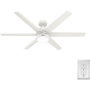 image:imageHunter Solaria Outdoor or Indoor Ceiling Fan Quiet 72 inch Fresh White  with LED Light Standard Mount Wall Control 6 Blades For Patio Porch Garage 51477Fresh White