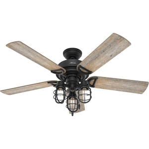 image:imageHunter Starklake Outdoor or Indoor 5 Blades 52 inch Natural Black Iron  Ceiling Fan with LED Lights and Pull Chain Standard Mount For Living Room Patio Porch Garage 50409Natural Black Iron