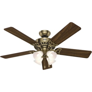 image:imageHunter Studio Series Indoor Ceiling Fan Quiet 52 inch Brushed Nickel  with LED Lights and Pull Chain Standard Mount 5 Blades For Bedroom Living Room Kitchen 53064Antique Brass