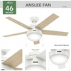 image:imageHunter 46 inch Indoor Ceiling Fan with LED Light  Ceiling Fan with Pull Chain For Bedroom Living Room or Kitchen Standard Mount No Remote 5 Blades  Anslee 59267 Matte Silver  Standard Mount Pull Chain 5 Blades For Bedroom Living Room Kitchen 59267Fresh White finish