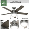 image:imageHunter 46 inch Indoor Ceiling Fan with LED Light  Ceiling Fan with Pull Chain For Bedroom Living Room or Kitchen Standard Mount No Remote 5 Blades  Anslee 59267 Matte Silver  Standard Mount Pull Chain 5 Blades For Bedroom Living Room Kitchen 59267Matte Silver finish