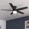 image:imageHunter 52 Anisten Low Profile Ceiling Fan Light Pull Chain Matte Black  Lowprofile housing fits rooms with lower ceilings WhisperWind motor 2 A15 LED bulbs and pull chains for indoor spacesMatte Black
