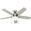 image:imageHunter 52 inch Indoor Ceiling Fan with LED Light  White Ceiling Fan with Pull Chain for Bedroom or Living Room Standard Mount No Remote 5 Blades Includes Bulbs  Anisten 52487 Fresh White  Standard Mount Pull Chain 5 Blades For Bedroom Living Room Includes Bulbs 52487Brushed Nickel