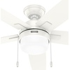 image:imageHunter 52 inch Indoor Ceiling Fan with LED Light  White Ceiling Fan with Pull Chain for Bedroom or Living Room Standard Mount No Remote 5 Blades Includes Bulbs  Anisten 52487 Fresh White  Standard Mount Pull Chain 5 Blades For Bedroom Living Room Includes Bulbs 52487Fresh White
