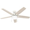 image:imageHunter 52 inch Indoor Ceiling Fan with LED Light  White Ceiling Fan with Pull Chain for Bedroom or Living Room Standard Mount No Remote 5 Blades Includes Bulbs  Anisten 52487 Fresh White  Standard Mount Pull Chain 5 Blades For Bedroom Living Room Includes Bulbs 52487Fresh White