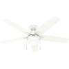image:imageHunter 52 inch Indoor Ceiling Fan with LED Light  White Ceiling Fan with Pull Chain for Bedroom or Living Room Standard Mount No Remote 5 Blades Includes Bulbs  Anisten 52487 Fresh White  Standard Mount Pull Chain 5 Blades For Bedroom Living Room Includes Bulbs 52487Fresh White