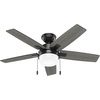 image:imageHunter 52 inch Indoor Ceiling Fan with LED Light  White Ceiling Fan with Pull Chain for Bedroom or Living Room Standard Mount No Remote 5 Blades Includes Bulbs  Anisten 52487 Fresh White  Standard Mount Pull Chain 5 Blades For Bedroom Living Room Includes Bulbs 52487Matte Black