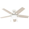 image:imageHunter 52 inch Indoor Ceiling Fan with LED Light  White Ceiling Fan with Pull Chain for Bedroom or Living Room Standard Mount No Remote 5 Blades Includes Bulbs  Anisten 52487 Fresh White  Standard Mount Pull Chain 5 Blades For Bedroom Living Room Includes Bulbs 52487Fresh White