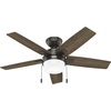 image:imageHunter 52 inch Indoor Ceiling Fan with LED Light  White Ceiling Fan with Pull Chain for Bedroom or Living Room Standard Mount No Remote 5 Blades Includes Bulbs  Anisten 52487 Fresh White  Standard Mount Pull Chain 5 Blades For Bedroom Living Room Includes Bulbs 52487Noble Bronze
