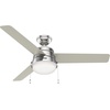 image:imageHunter 52 inch Indoor Ceiling Fan with LED Light and Pull Chain  Silver Ceiling Fan Standard Mount 3 Blades For Bedroom Living Room or Kitchen Quiet  Aker 50540 Brushed Nickel
