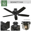 image:imageHunter 52 inch Indoor Ceiling Fan with LED Light and Remote Control  Standard Mount Black Ceiling Fan 5 Blades For Bedroom Living Room or Kitchen Quiet  Bennett 54187 Matte Black  with LED Light and Remote Control Quiet 5 Blades For Bedroom Living Room Kitchen 54187Matte Black