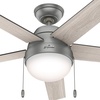 image:imageHunter Anslee Indoor Ceiling Fan with LED Light 52 inch Premier Bronze  Standard Mount Pull Chain 5 Blades For Bedroom Living Room Kitchen 50232Matte Silver