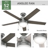 image:imageHunter Anslee Indoor Ceiling Fan with LED Light 52 inch Premier Bronze  Standard Mount Pull Chain 5 Blades For Bedroom Living Room Kitchen 50232Matte Silver