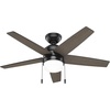 image:imageHunter Bardot Indoor Ceiling Fan Modern 5 Blades 44 inch Matte Black  with LED Light and Pull Chain Standard Mount For Bedroom Living Room Kitchen 52492Matte Black