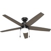 image:imageHunter Bardot Indoor Ceiling Fan Modern 5 Blades 44 inch Matte Black  with LED Light and Pull Chain Standard Mount For Bedroom Living Room Kitchen 52492Matte Black