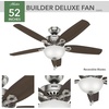 image:imageHunter Builder Deluxe Indoor Ceiling Fan Pull Chain 52 inch New Bronze  with LED Light Standard Mount 5 Blades For Bedroom Living Room Includes Bulbs 53091Brushed Nickel