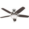 image:imageHunter Builder Deluxe Indoor Ceiling Fan Pull Chain 52 inch New Bronze  with LED Light Standard Mount 5 Blades For Bedroom Living Room Includes Bulbs 53091Brushed Nickel