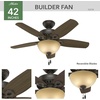 image:imageHunter Builder Deluxe Indoor Ceiling Fan Pull Chain 52 inch New Bronze  with LED Light Standard Mount 5 Blades For Bedroom Living Room Includes Bulbs 53091New Bronze