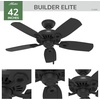 image:imageHunter Builder Elite 42 inch Indoor Ceiling Fan Matte Black Ceiling Fan 3 Speed WhisperWind Motor 53485 for Bedrooms Living Rooms or KitchensMatte Black