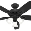 image:imageHunter Builder Plus Indoor Ceiling Fan Pull Chain 52 inch Snow White  with LED Lights Standard Mount 5 Blades For Bedroom Living Room Includes Bulbs 53236Matte Black